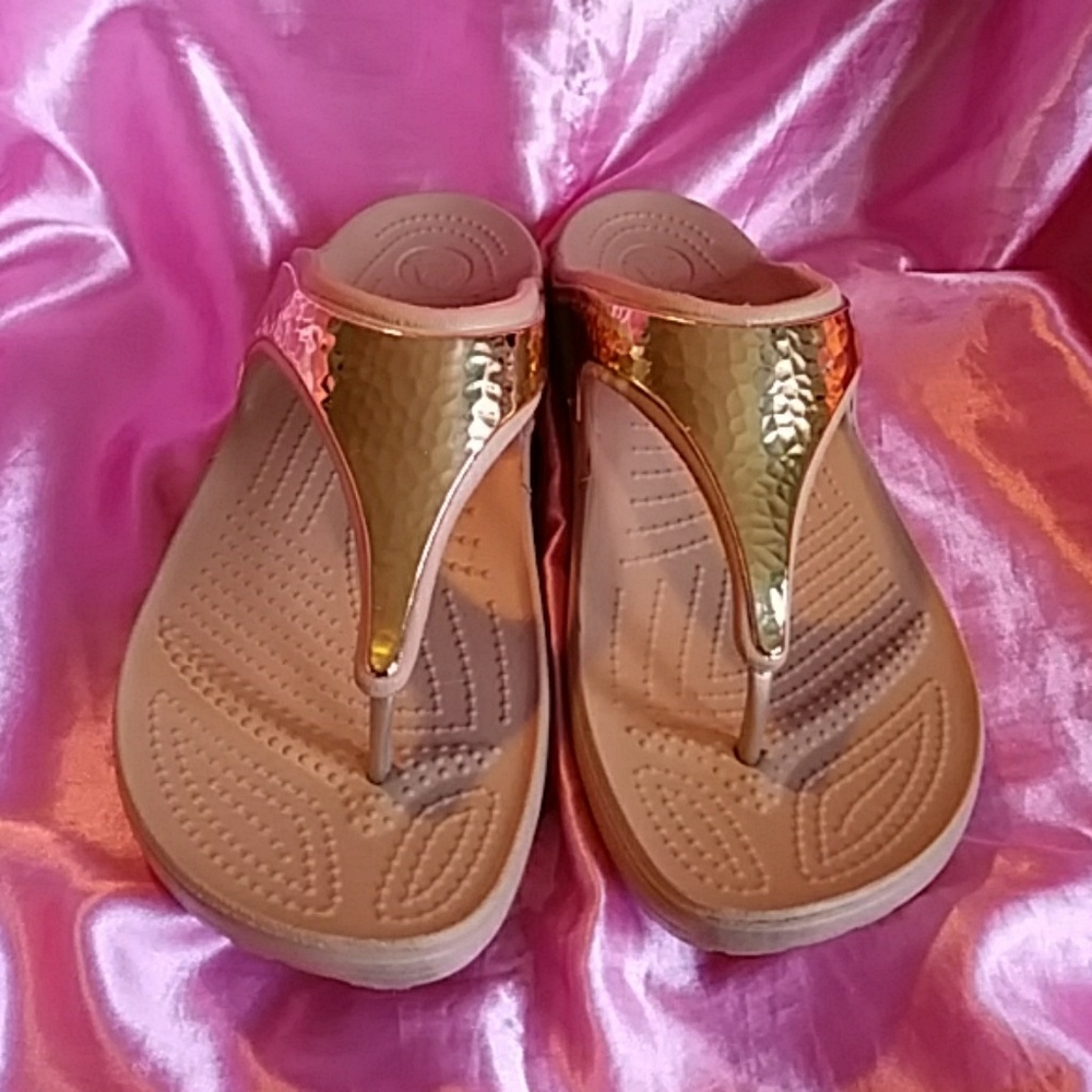 Gold & tan Crocs sandals